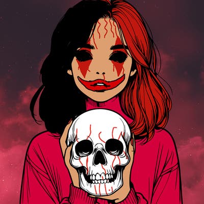 realistic girl holding a skull