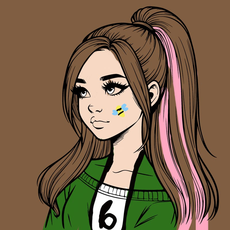 realistic girl with a high ponytail