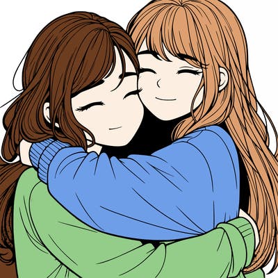realistic two girls hugging