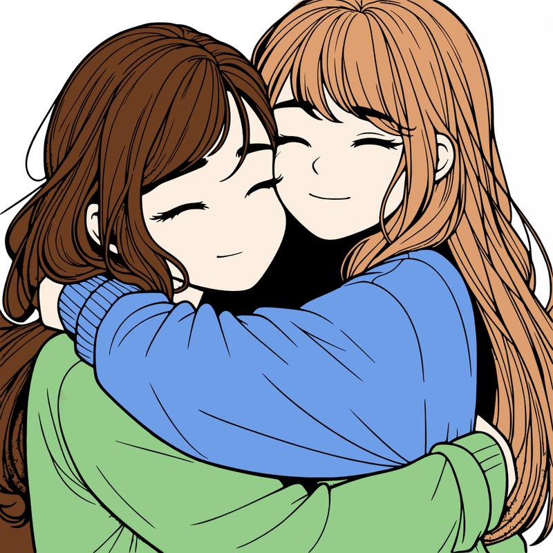 realistic two girls hugging