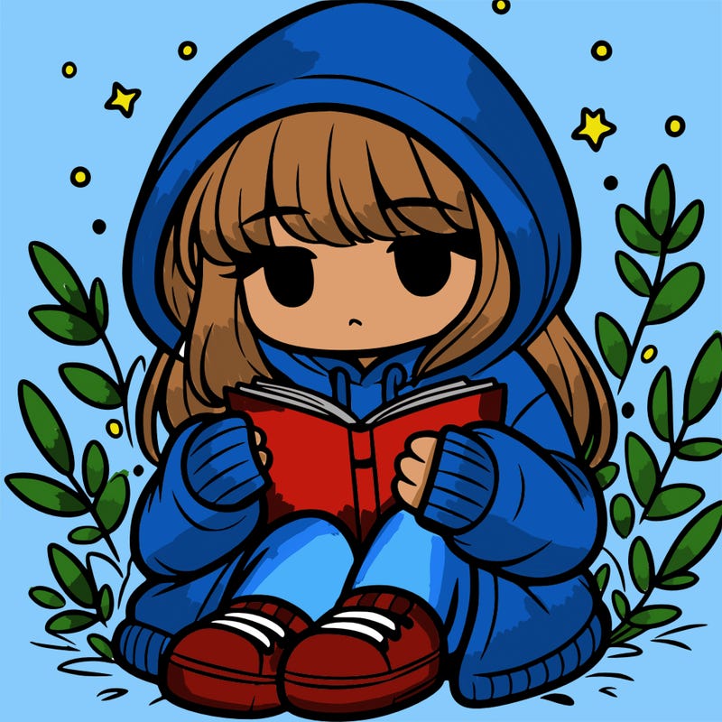 girl in oversized hoodie reading a book