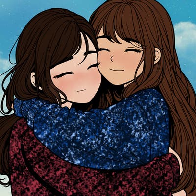 realistic two girls hugging
