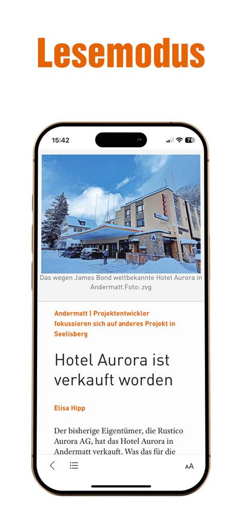 Urner Wochenblatt ePaper - Urner Wochenblatt ePaper App zeigt einen lokalen Nachrichtenartikel im Lesemodus auf einem Smartphone an