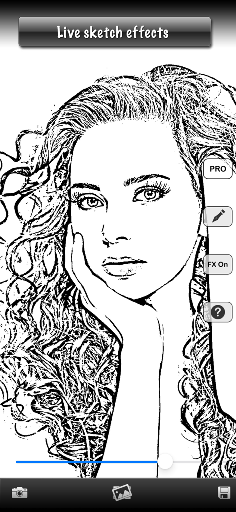 Pencil Sketch Photo Editor + - A pencil sketch filter applied to a woman's portrait showing live effects