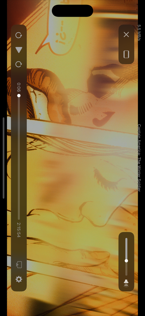 BeeJoy media player interface showing movie playback with minimalist controls and progress bar