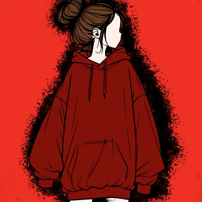 realistic girl with a oversized sweatshirt on and a bun