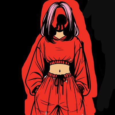 realistic girl faceless with baggy pants and a crop top