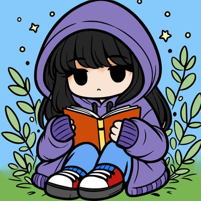 girl in oversized hoodie reading a book