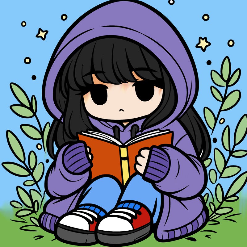 girl in oversized hoodie reading a book