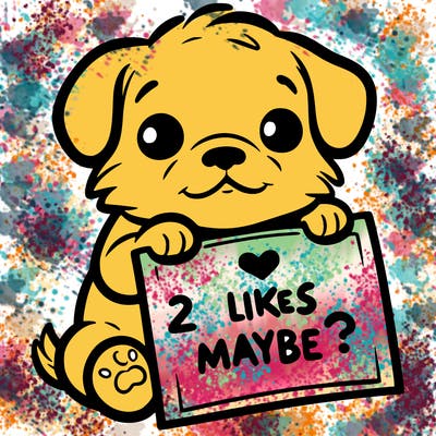 a puppy holding a sign that says 2 likes maybe?