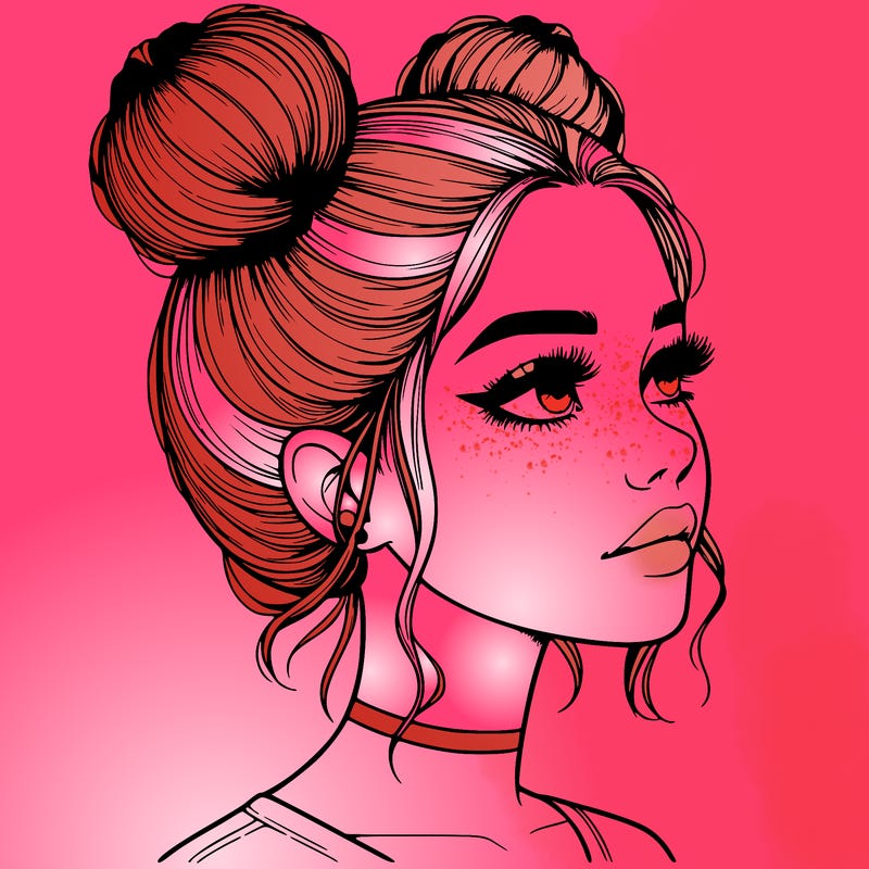 realistic girl with buns on the top of her head