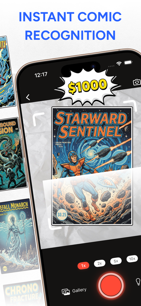 A smartphone using the Comic Book Value Identifier app to scan a comic book for instant market value recognition