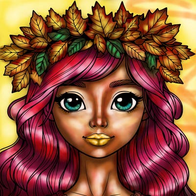 realistic girl with fall leaf crown