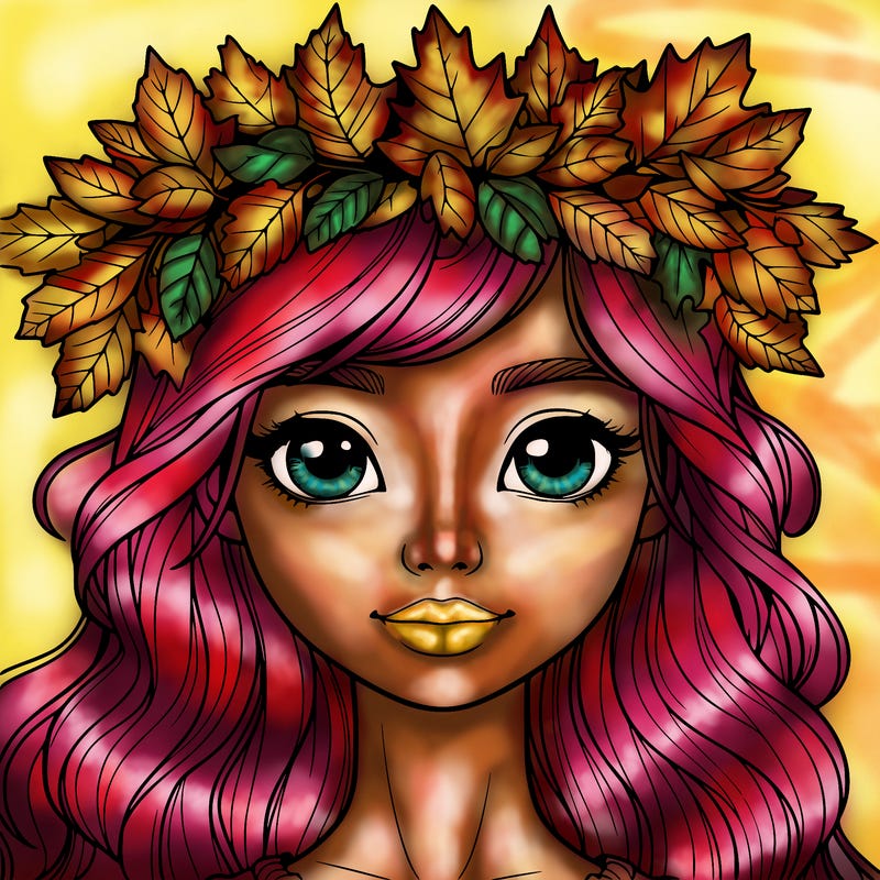 realistic girl with fall leaf crown