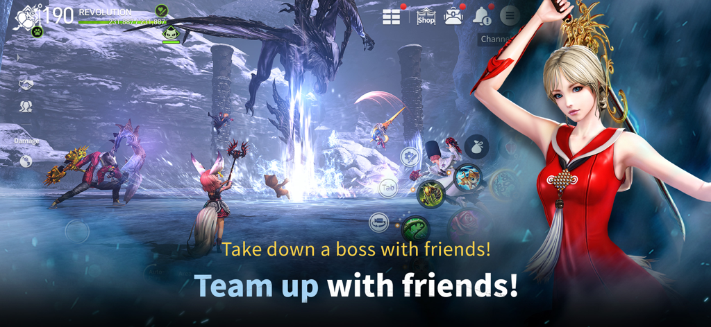 Blade&Soul Revolution - Players teaming up to take down a giant boss in Blade and Soul Revolution