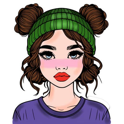 realistic girl with buns in her hair with a beanie on