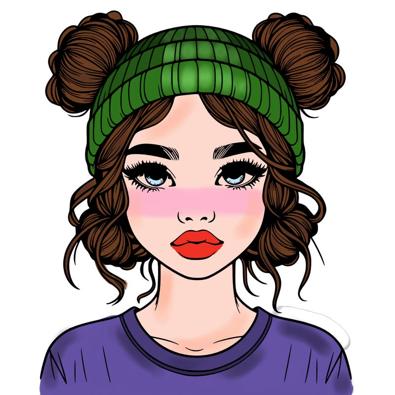 realistic girl with buns in her hair with a beanie on