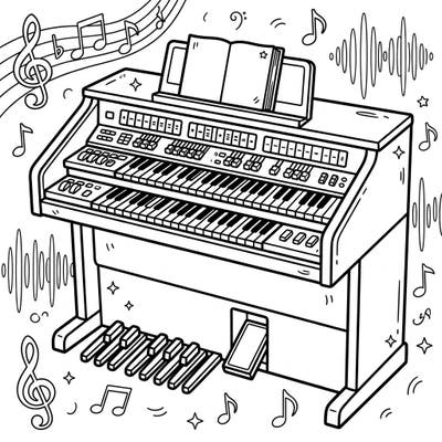 Explore the intricate details of an electronic organ with this captivating coloring page. Perfect for music enthusiasts, it offers a fun way to engage with this classic instrument.