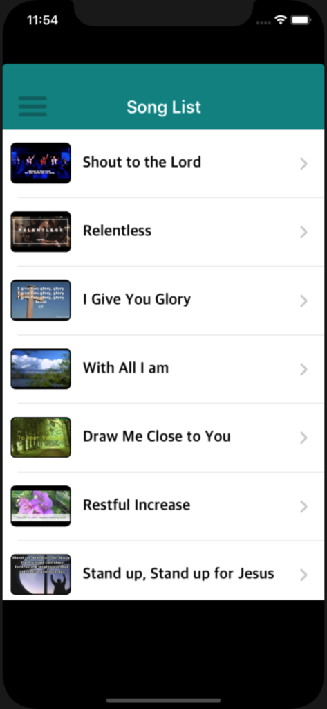 Christian Song - A list of Christian worship songs in the Christian Song mobile app.