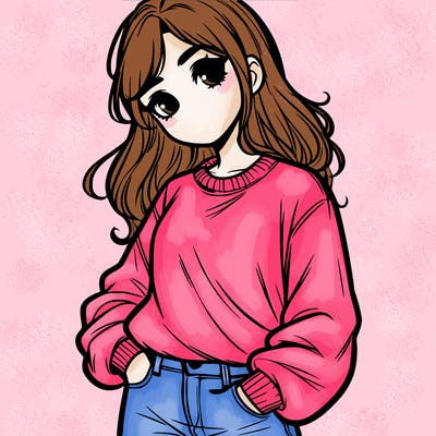 one very realistic girl wearing sweatshirt and jeans