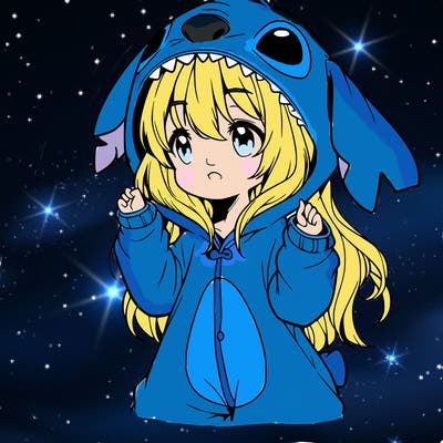 anime girl in a stitch onsie