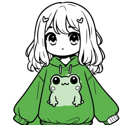 girl wearing frogging sweatshirt