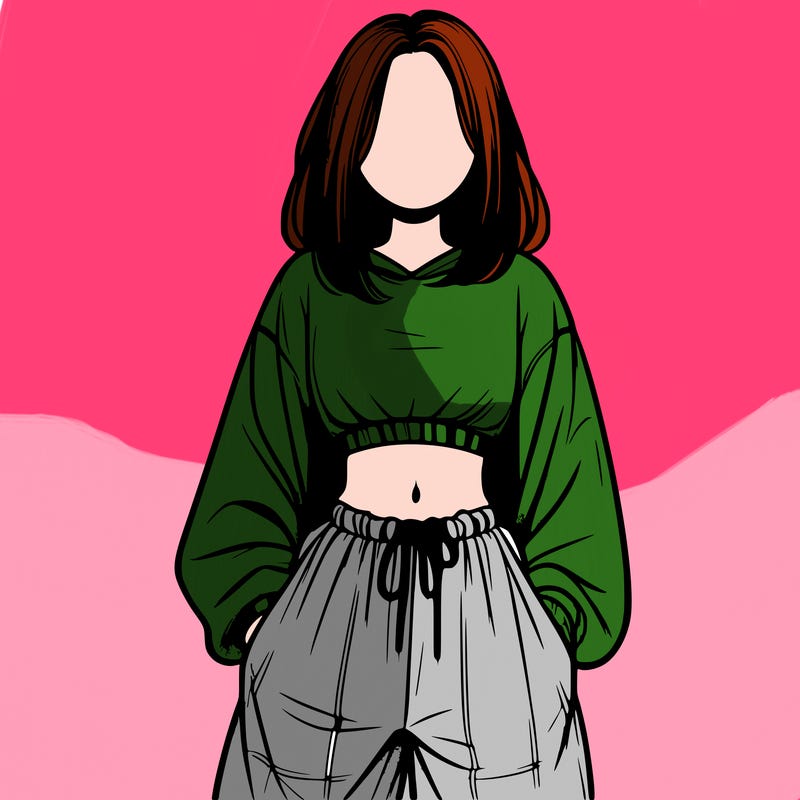 realistic girl faceless with baggy pants and a crop top