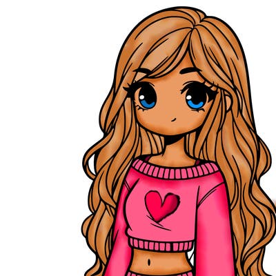 girl with long hair and a crop top with a sweater