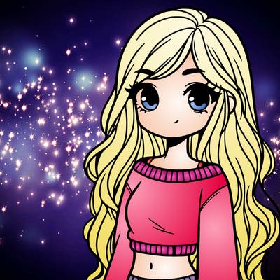 girl with long hair and a crop top with a sweater