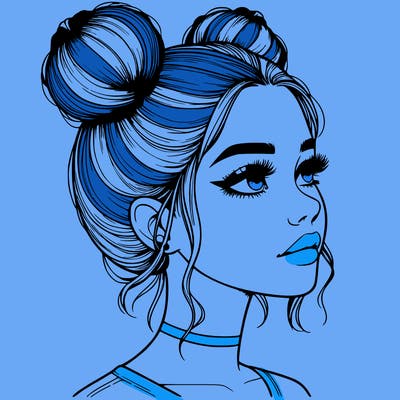 realistic girl with buns on the top of her head