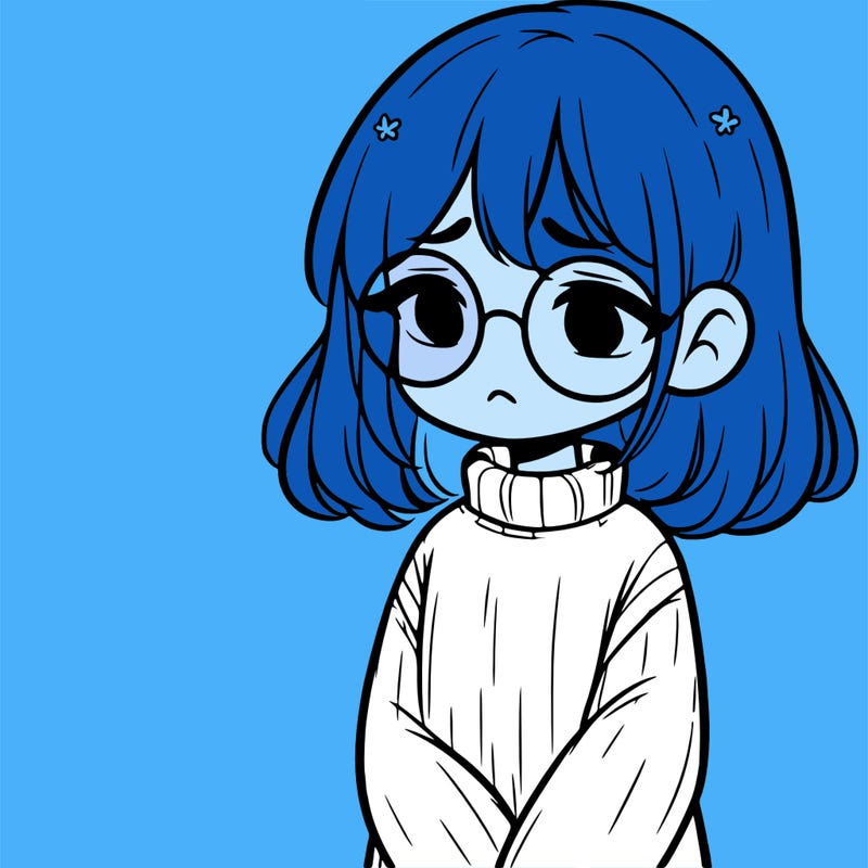 sad girl with glasses in a sweater