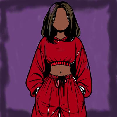 realistic girl faceless with baggy pants and a crop top