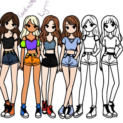 a group of girls wearing crop tops and shorts