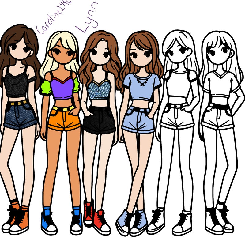 a group of girls wearing crop tops and shorts