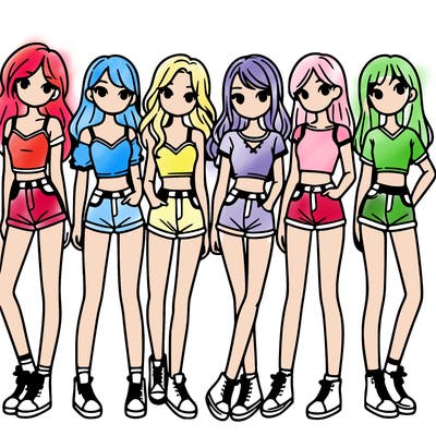 a group of girls wearing crop tops and shorts