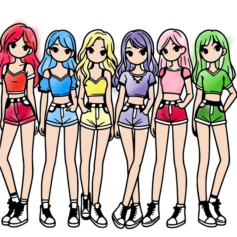 a group of girls wearing crop tops and shorts