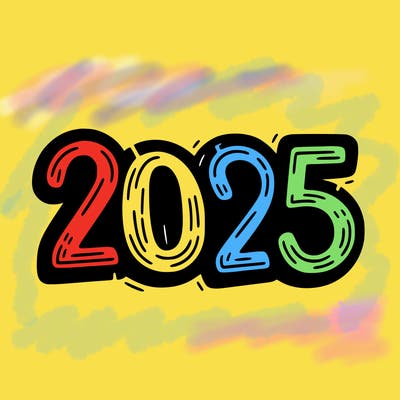 one line scrawled numbers sketch design “2025”