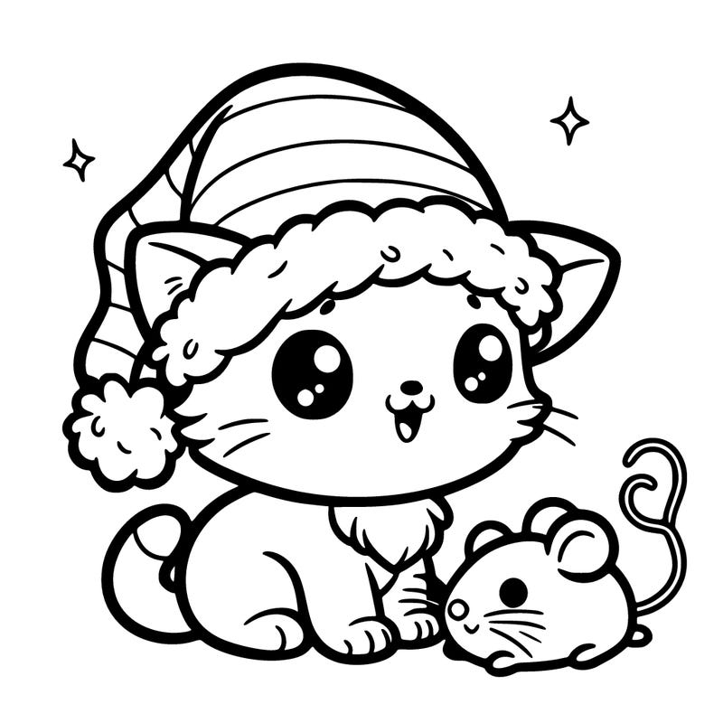 a cute christmas kitten with a santa hat and a mouse