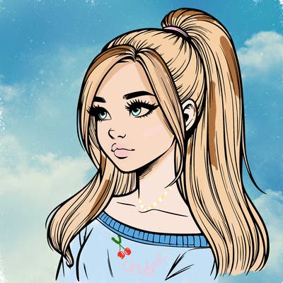 realistic girl with a high ponytail