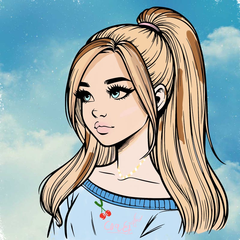 realistic girl with a high ponytail