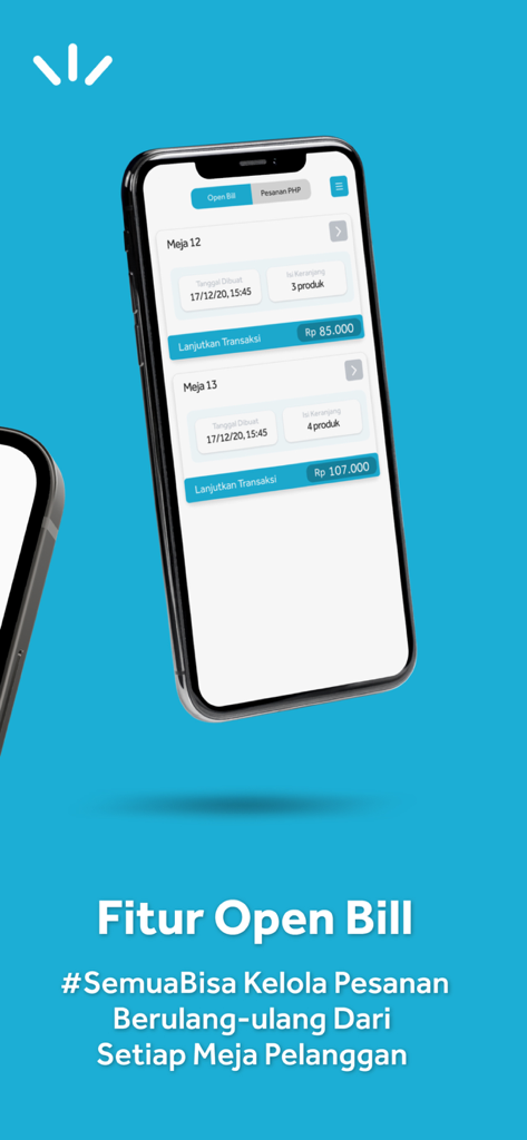 A smartphone displaying the open bill feature of the Youtap POS app for managing customer table orders