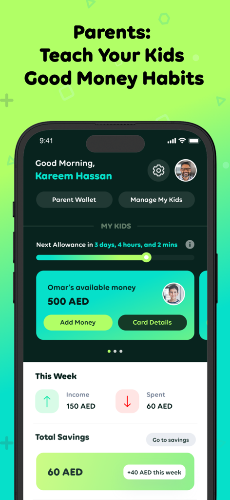Leap - Youth Financial App - Parent dashboard in the Leap app showing a childs balance and weekly money summary