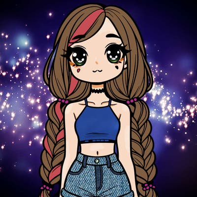 really cute girl with long braids and crop top