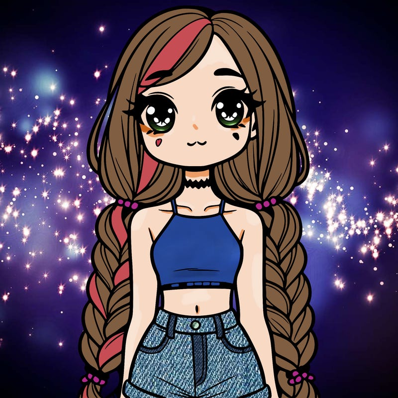 really cute girl with long braids and crop top