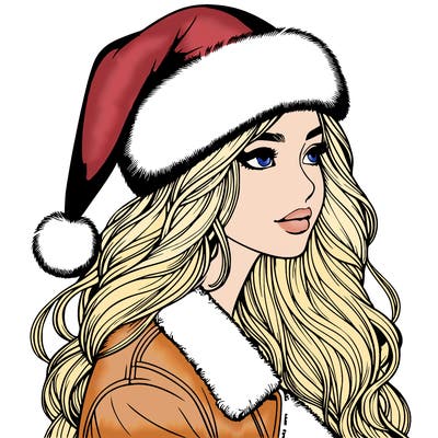realistic girl in santa hat