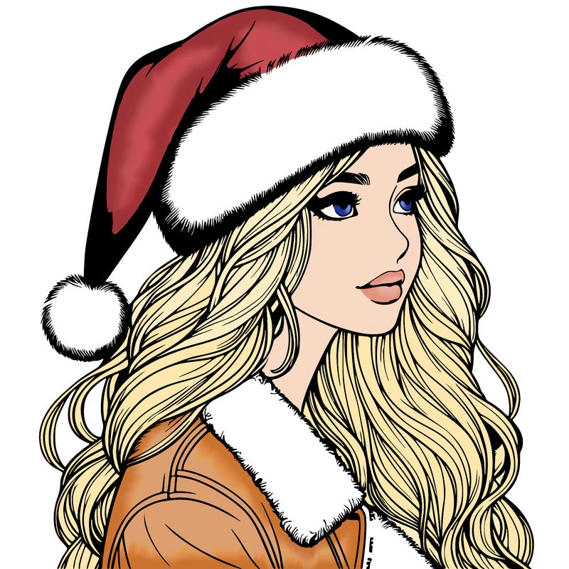 realistic girl in santa hat