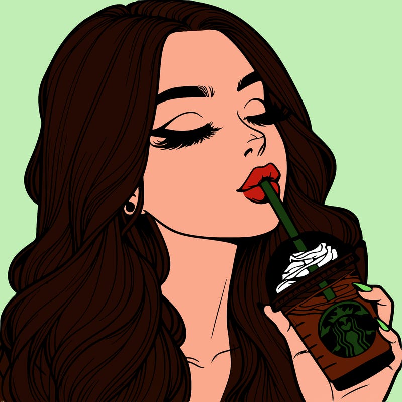realistic girl drinking starbucks