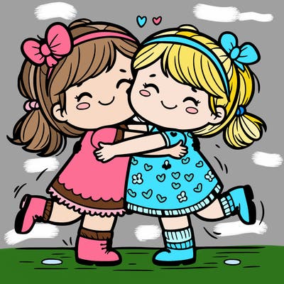 two little girls giving each other a big big big giant hug