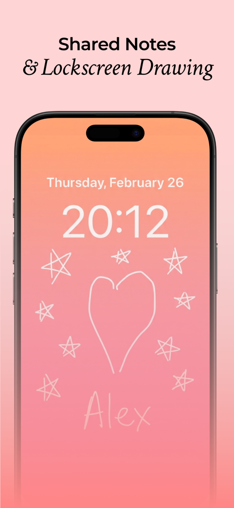 Pookie - Relationship Tracker - iPhone lock screen showing a shared drawing of a heart and stars from a partner on the Pookie app