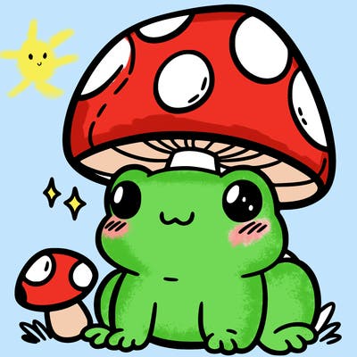 a cute frog with a mushroom hat